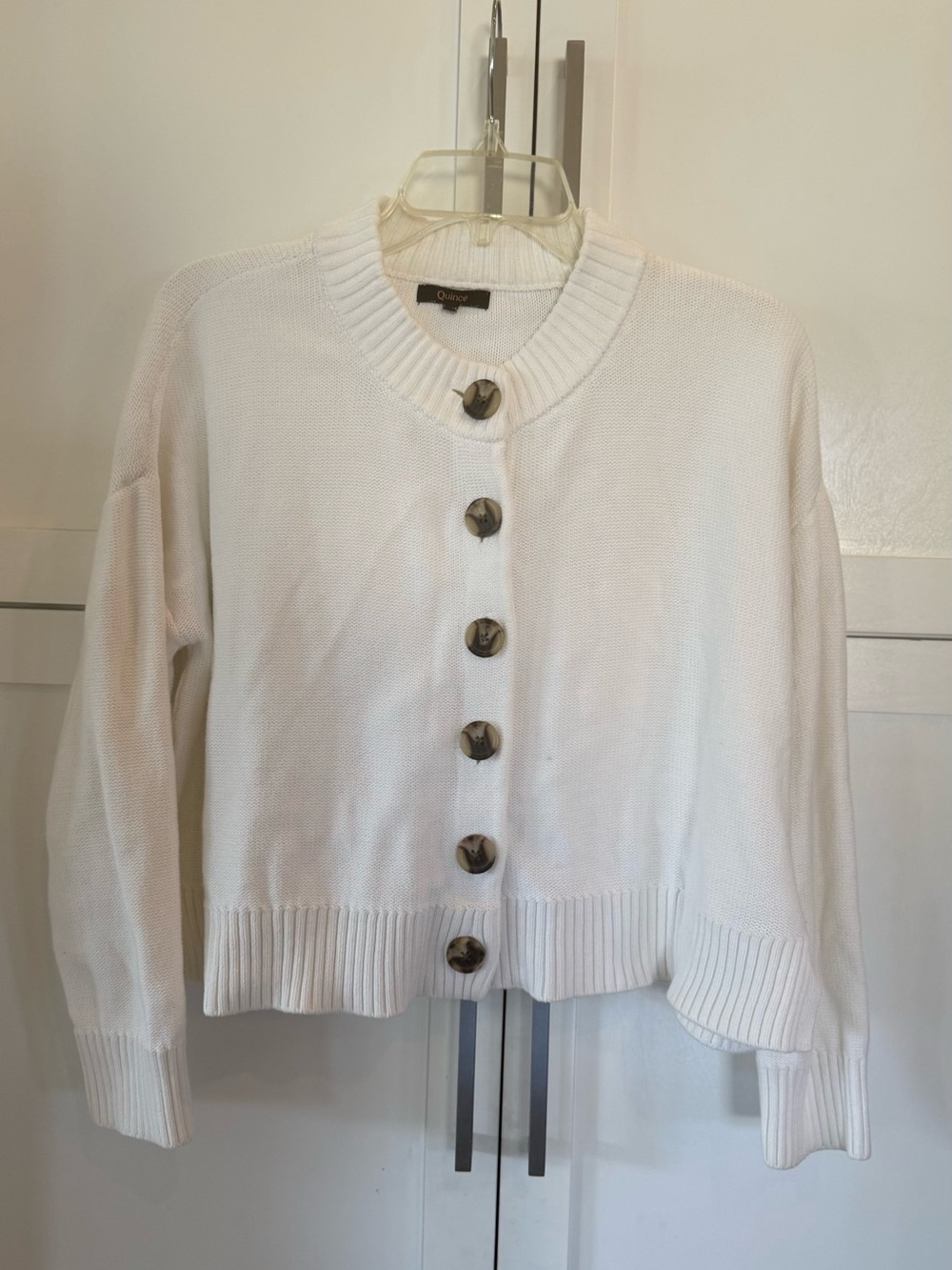 Quince Chic White Button-Front Knit Cardigan Small 100 cotton organic